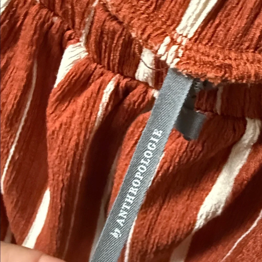 Anthropologie Rust and White Striped Off-Shoulder Top